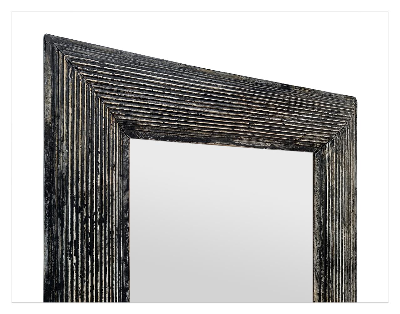 Mid-20th Century Antique French Mirror, Black Patina With Fluted Decoration, circa 1950  For Sale