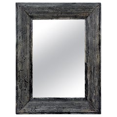 Antique French Mirror, Black Patina With Fluted Decoration, circa 1950