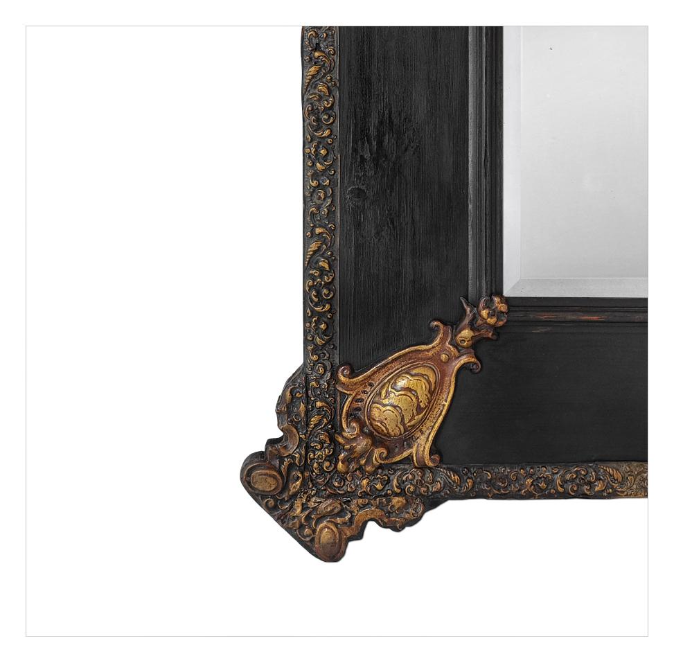 Fine XIX secolo Antique Mirror francese, legno nero e rame sbalzato, stile Luigi XIV, circa 1880 in vendita