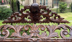 Antique French Mirror Carved Oak Beveled Acanthus Cartouche Framed Rectangular