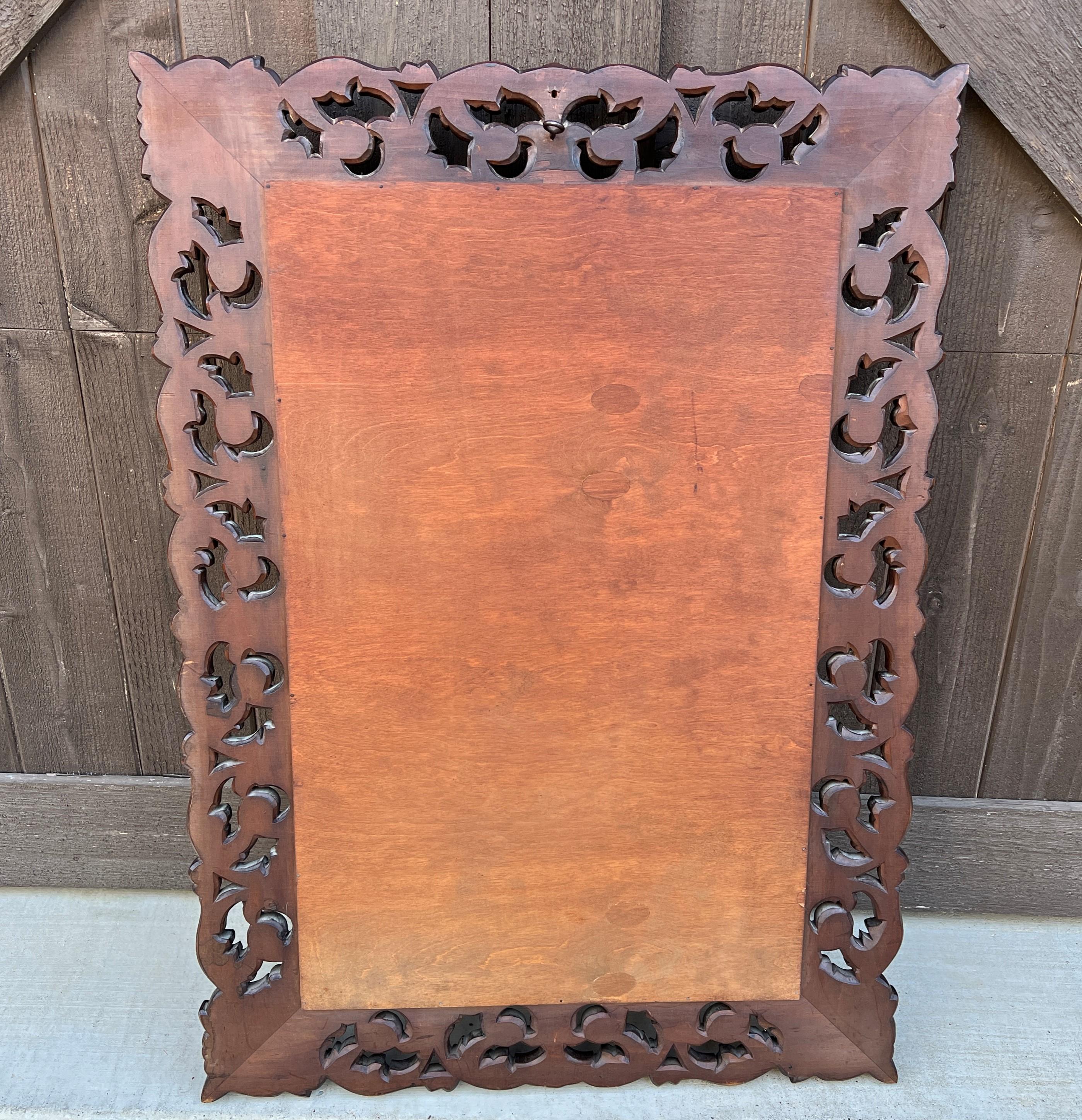 Antique French Mirror Carved Oak Framed Hanging Wall Mirror 1930s 7