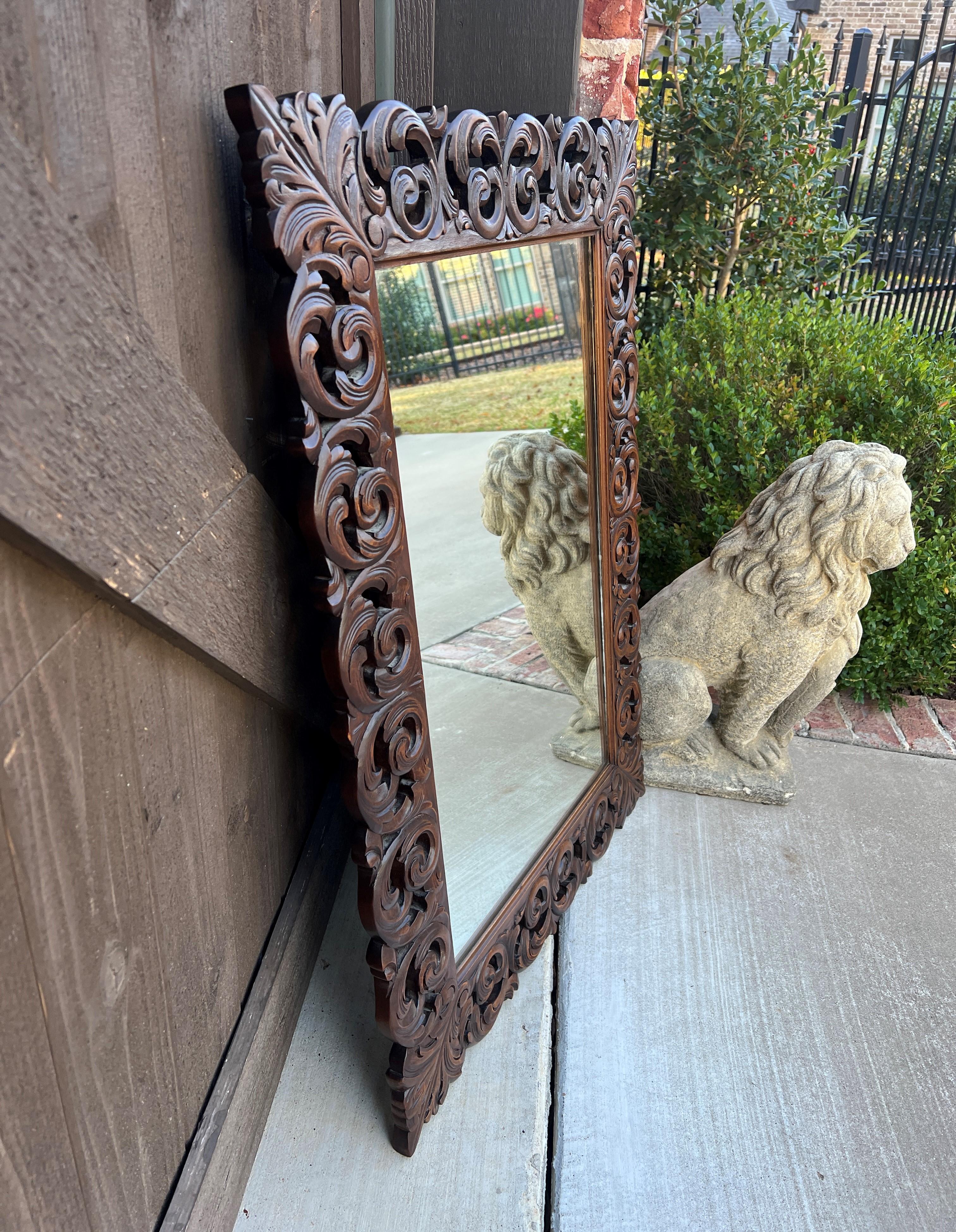 Antique French Mirror Carved Oak Framed Hanging Wall Mirror 1930s 2