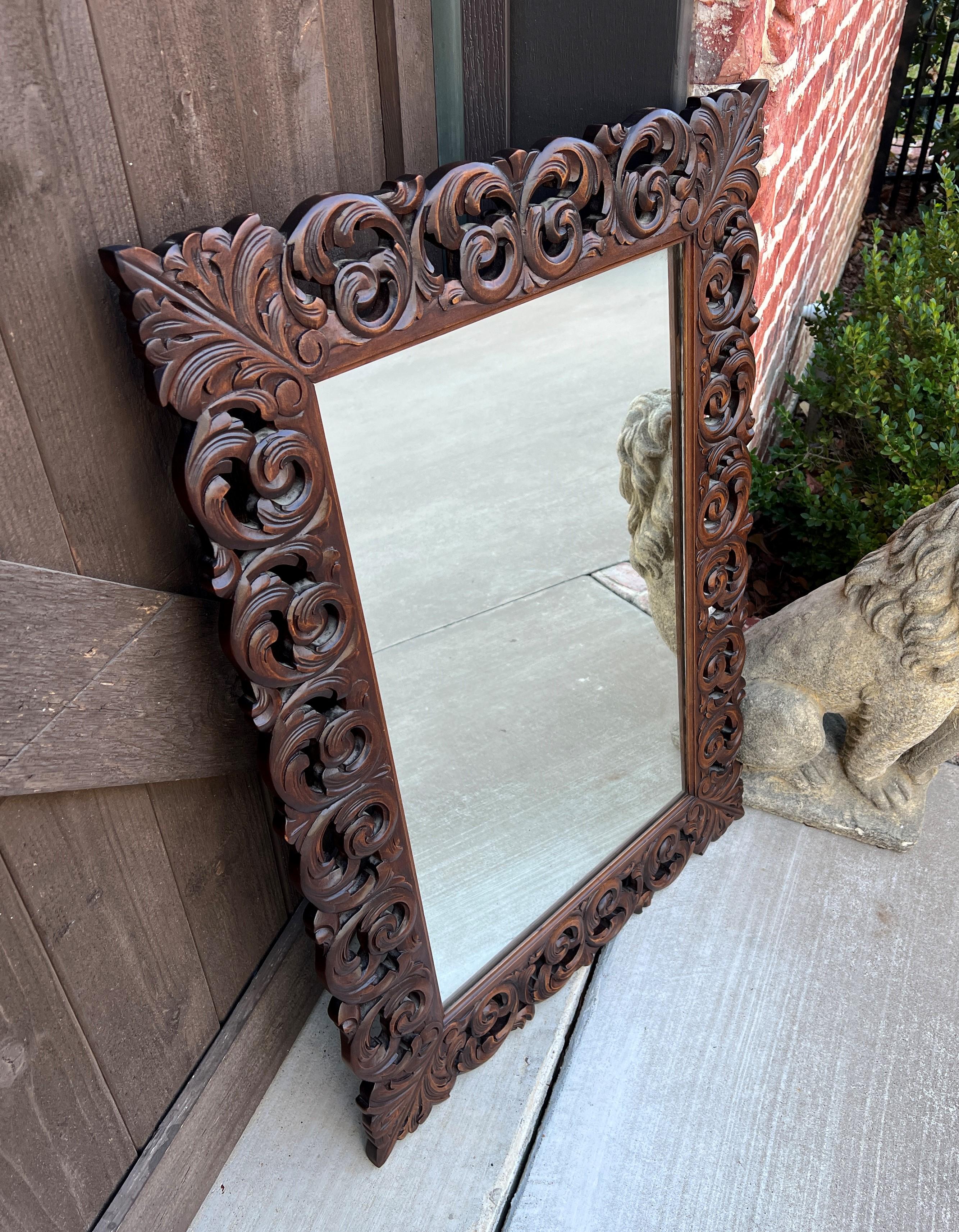 Antique French Mirror Carved Oak Framed Hanging Wall Mirror 1930s 3