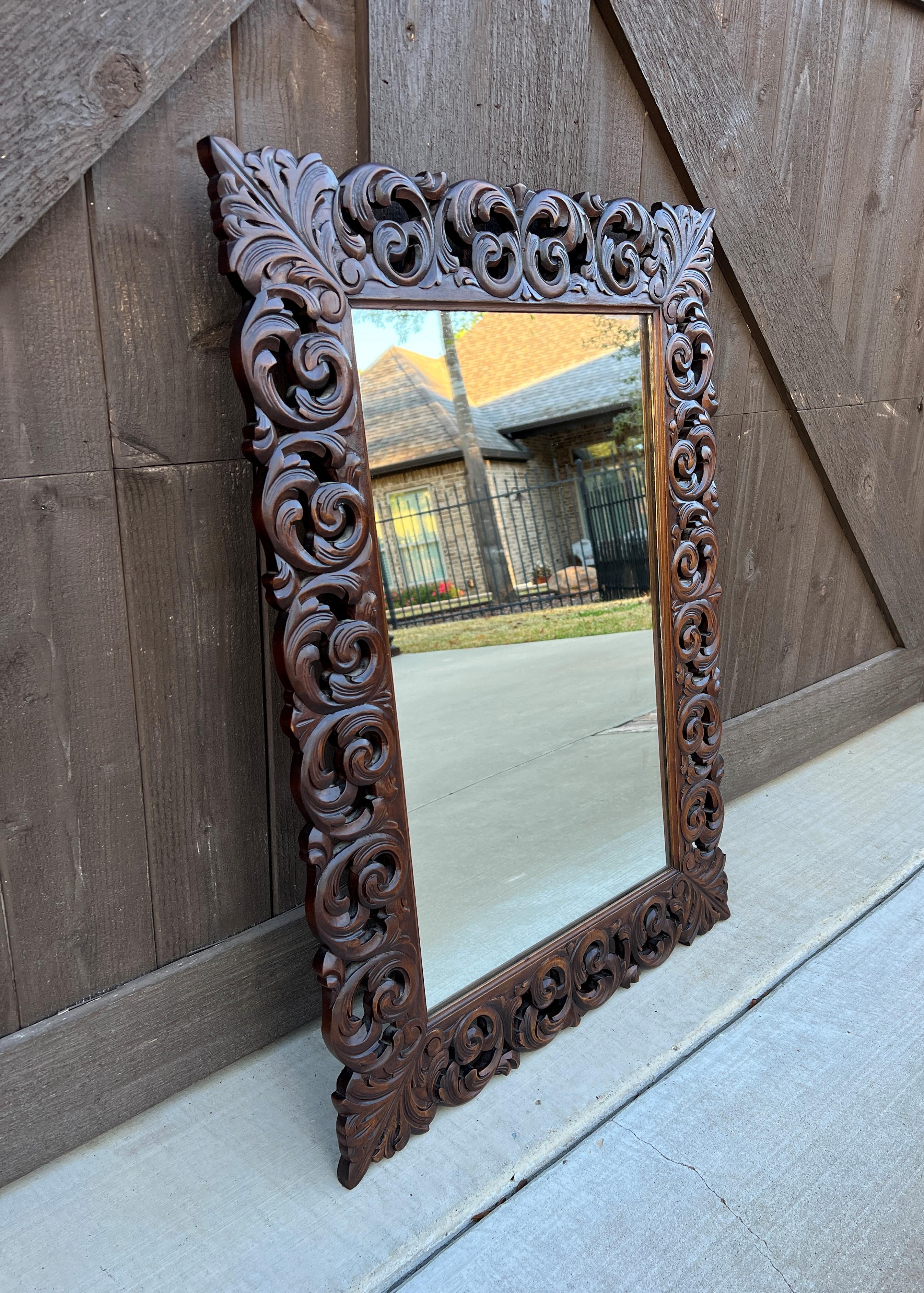 Antique French Mirror Carved Oak Framed Hanging Wall Mirror 1930s 4