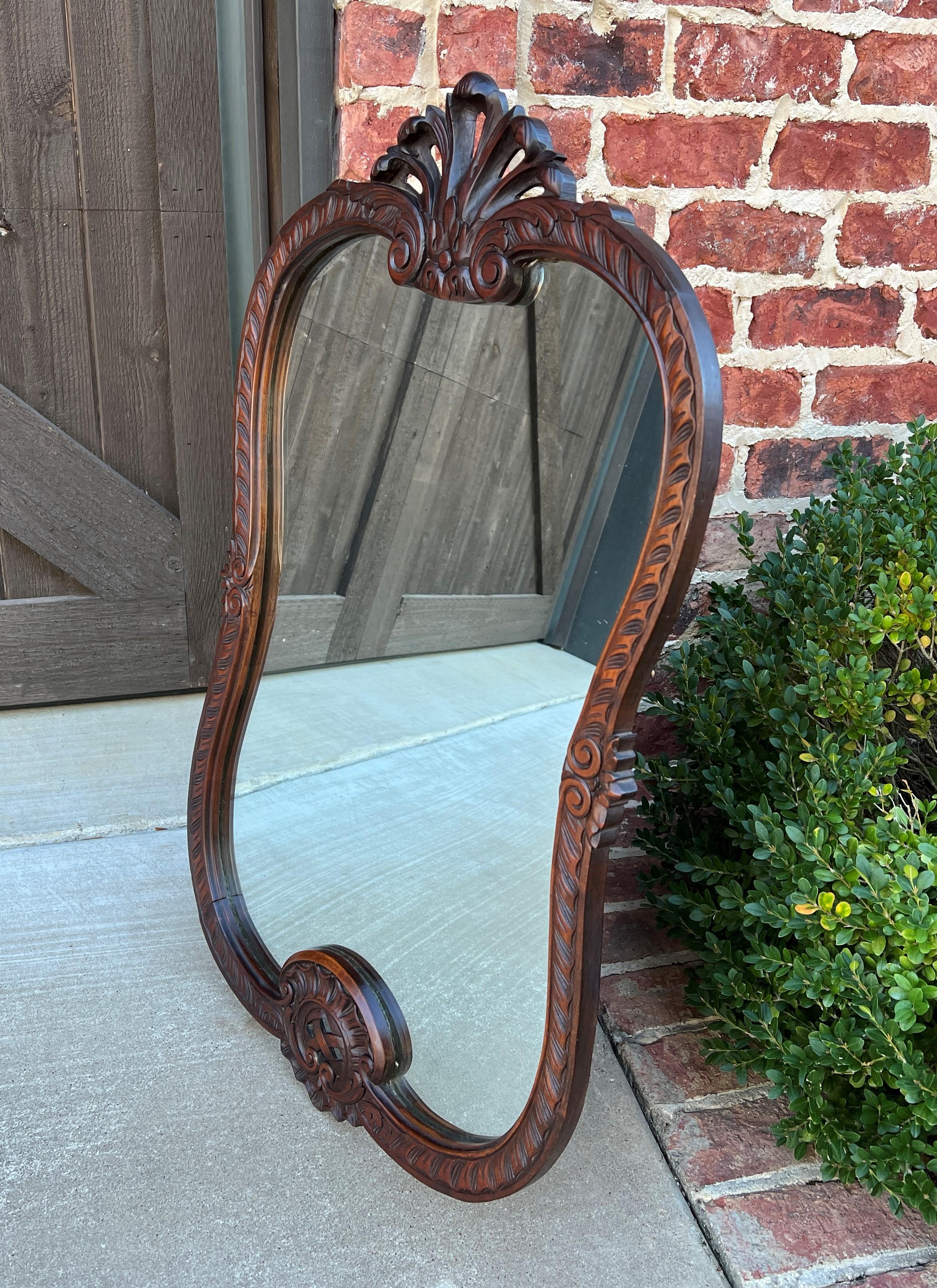 Antique French Mirror Carved Walnut Framed Wall Mirror Shell Lattice Accent 1930 5