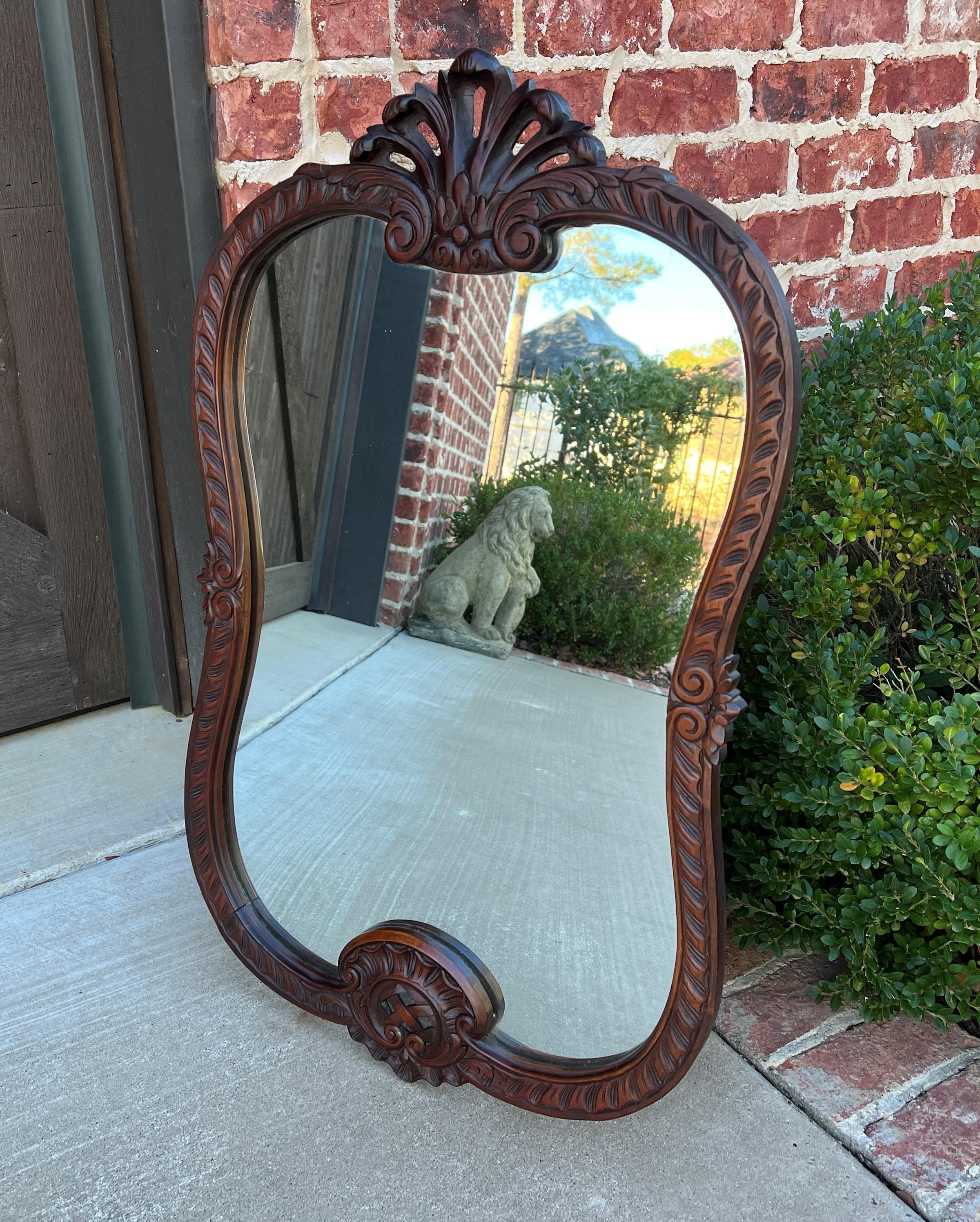 Antique French Mirror Carved Walnut Framed Wall Mirror Shell Lattice Accent 1930 6