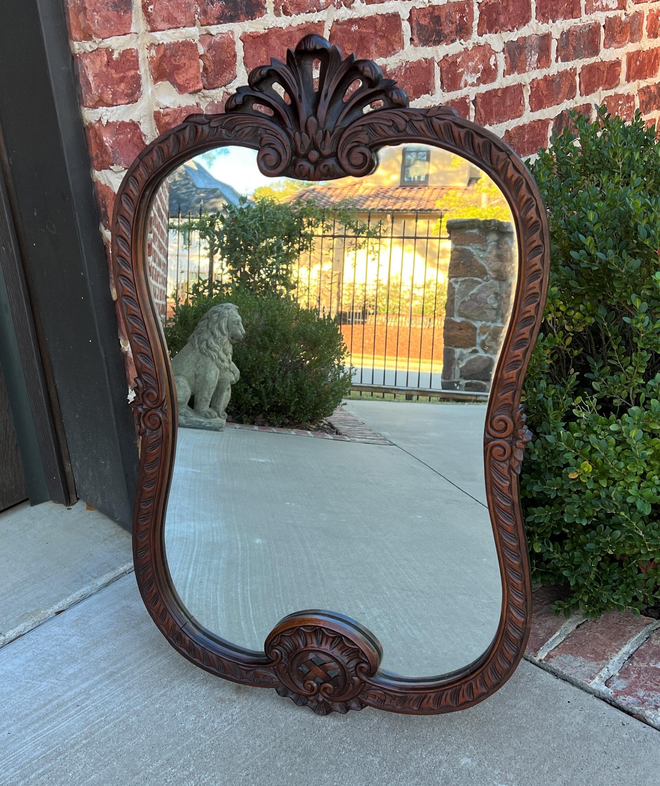 Antique French Mirror Carved Walnut Framed Wall Mirror Shell Lattice Accent 1930 8