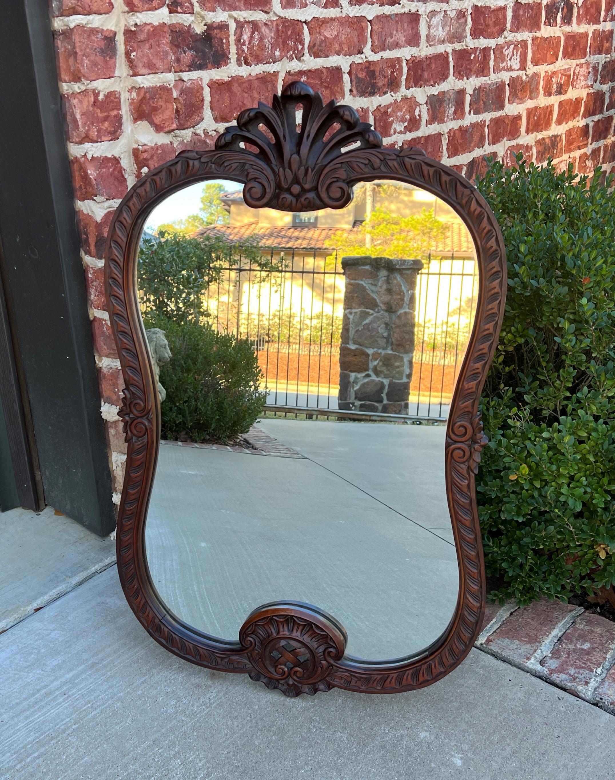 Antique French Mirror Carved Walnut Framed Wall Mirror Shell Lattice Accent 1930 9