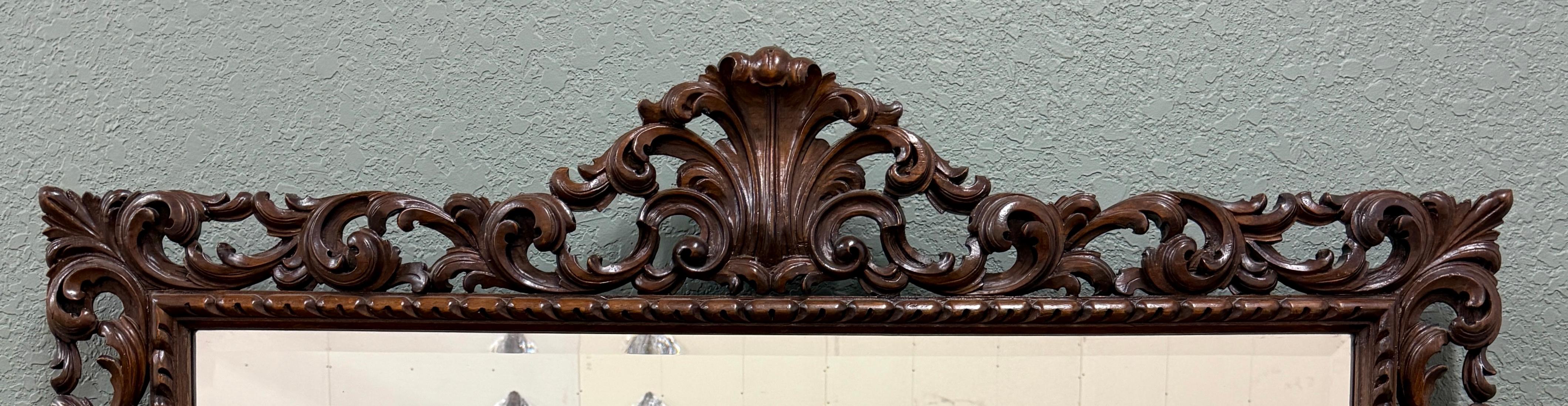 Antique French Mirror Framed Beveled LARGE Rectangular Oak Renaissance c. 1900 For Sale 5