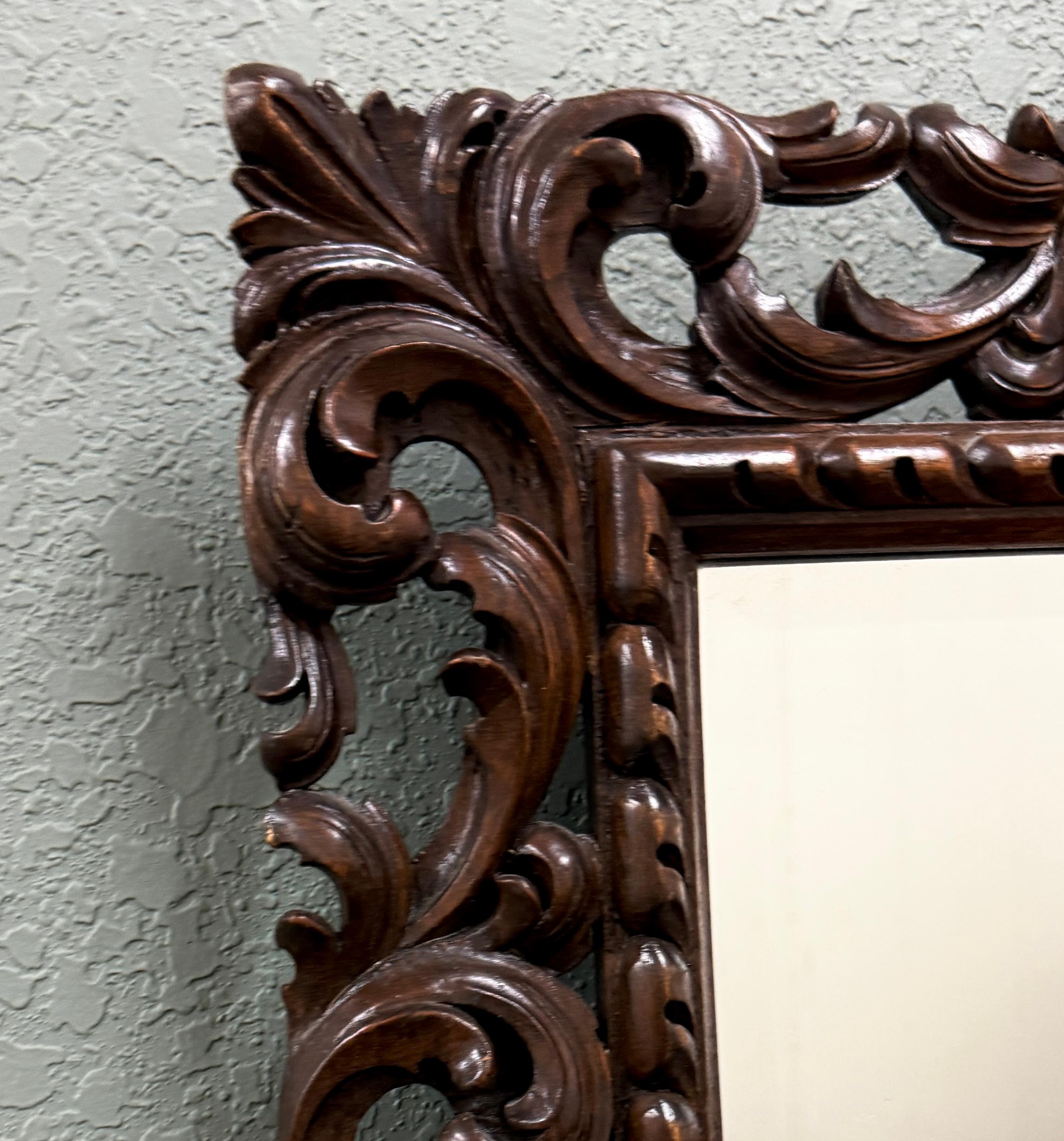 Antique French Mirror Framed Beveled LARGE Rectangular Oak Renaissance c. 1900 For Sale 6