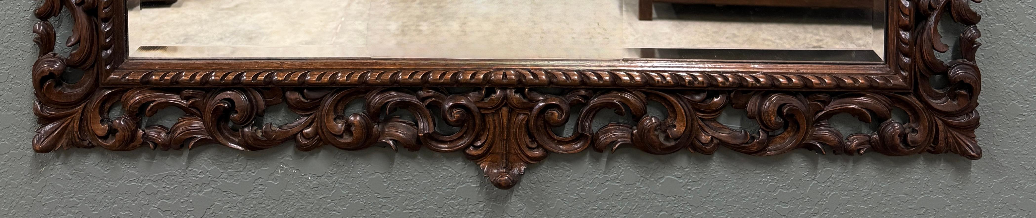 Antique French Mirror Framed Beveled LARGE Rectangular Oak Renaissance c. 1900 For Sale 8