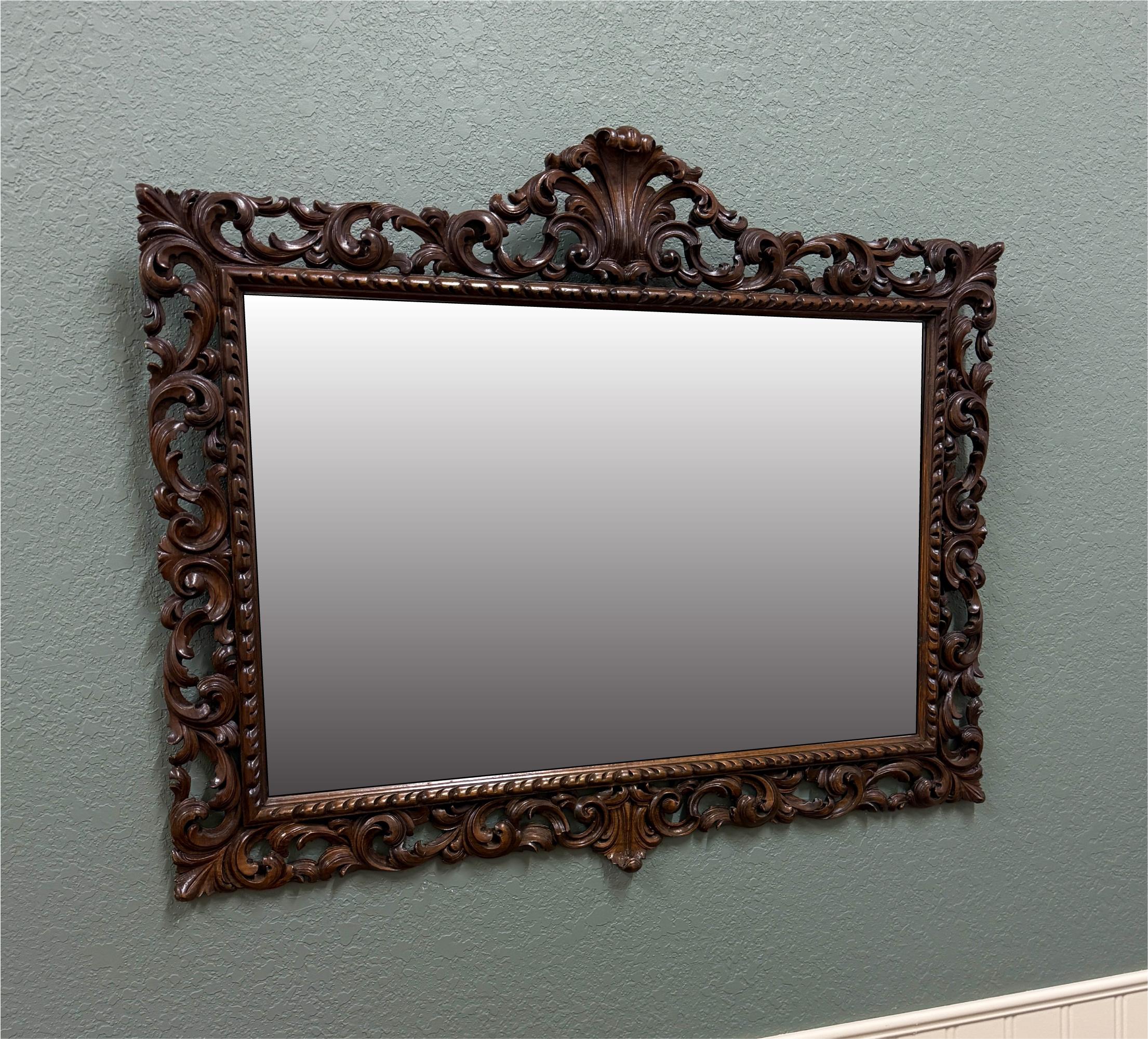 Antique French Mirror Framed Beveled LARGE Rectangular Oak Renaissance c. 1900 For Sale 10