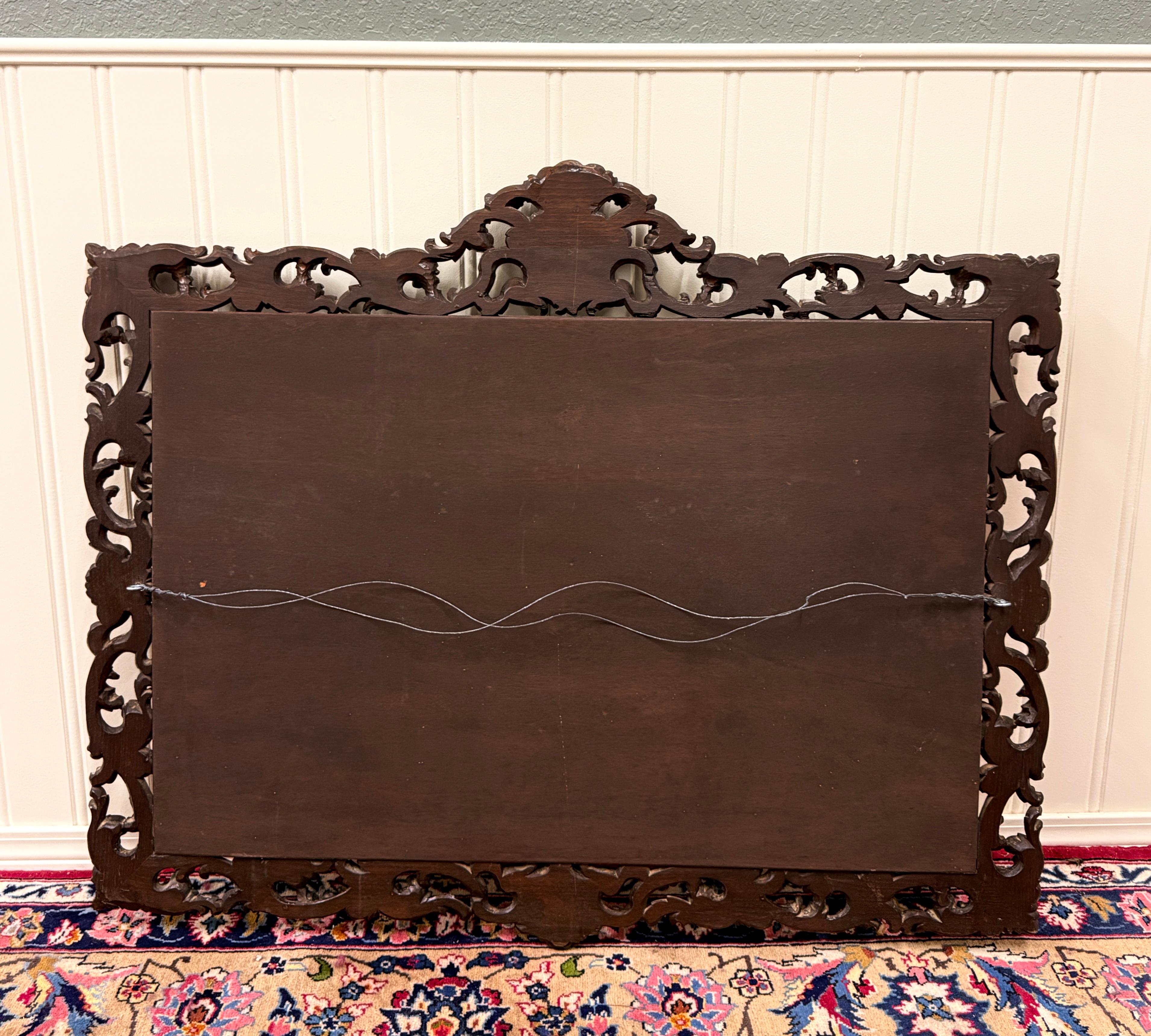 Antique French Mirror Framed Beveled LARGE Rectangular Oak Renaissance c. 1900 For Sale 13