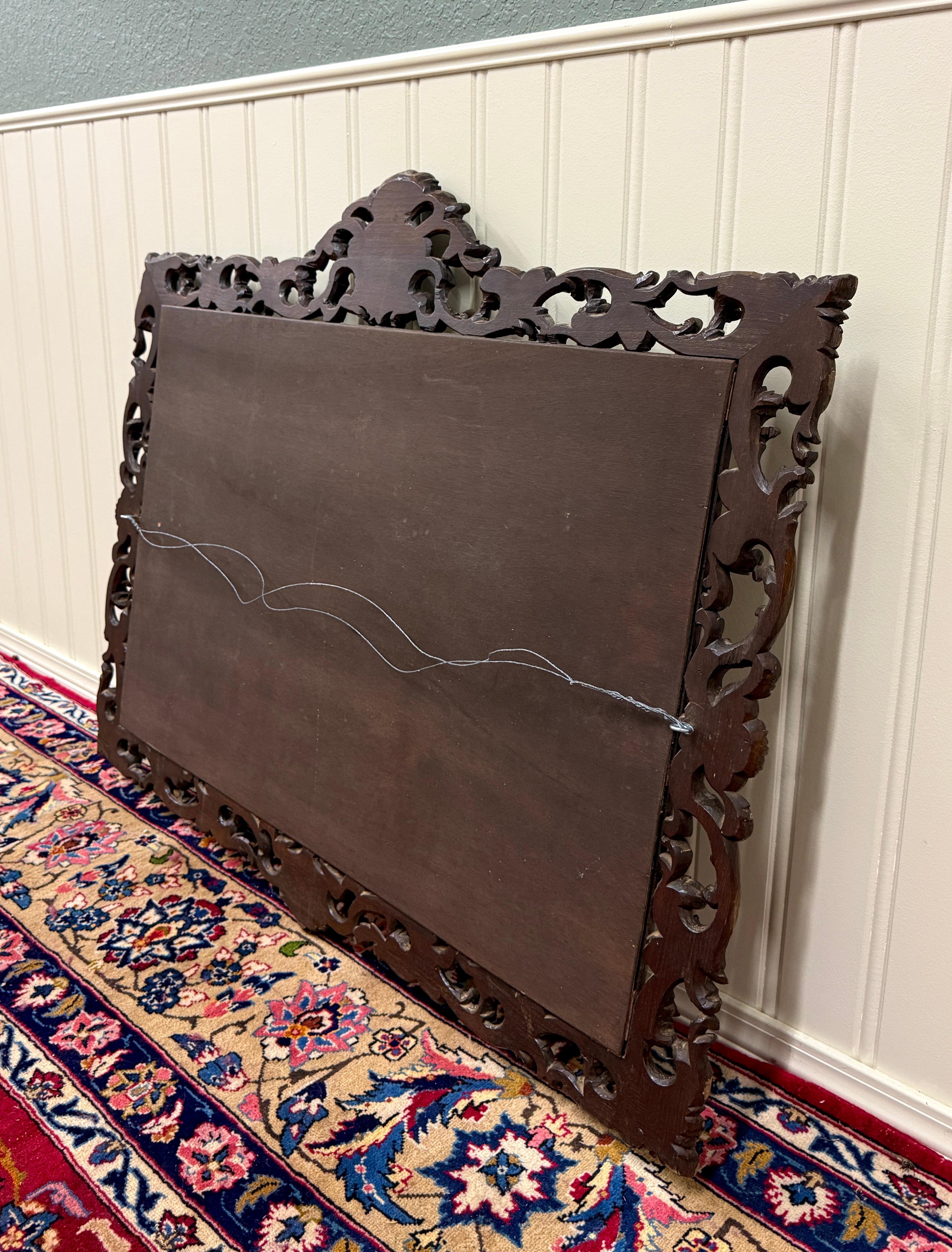 Antique French Mirror Framed Beveled LARGE Rectangular Oak Renaissance c. 1900 For Sale 14