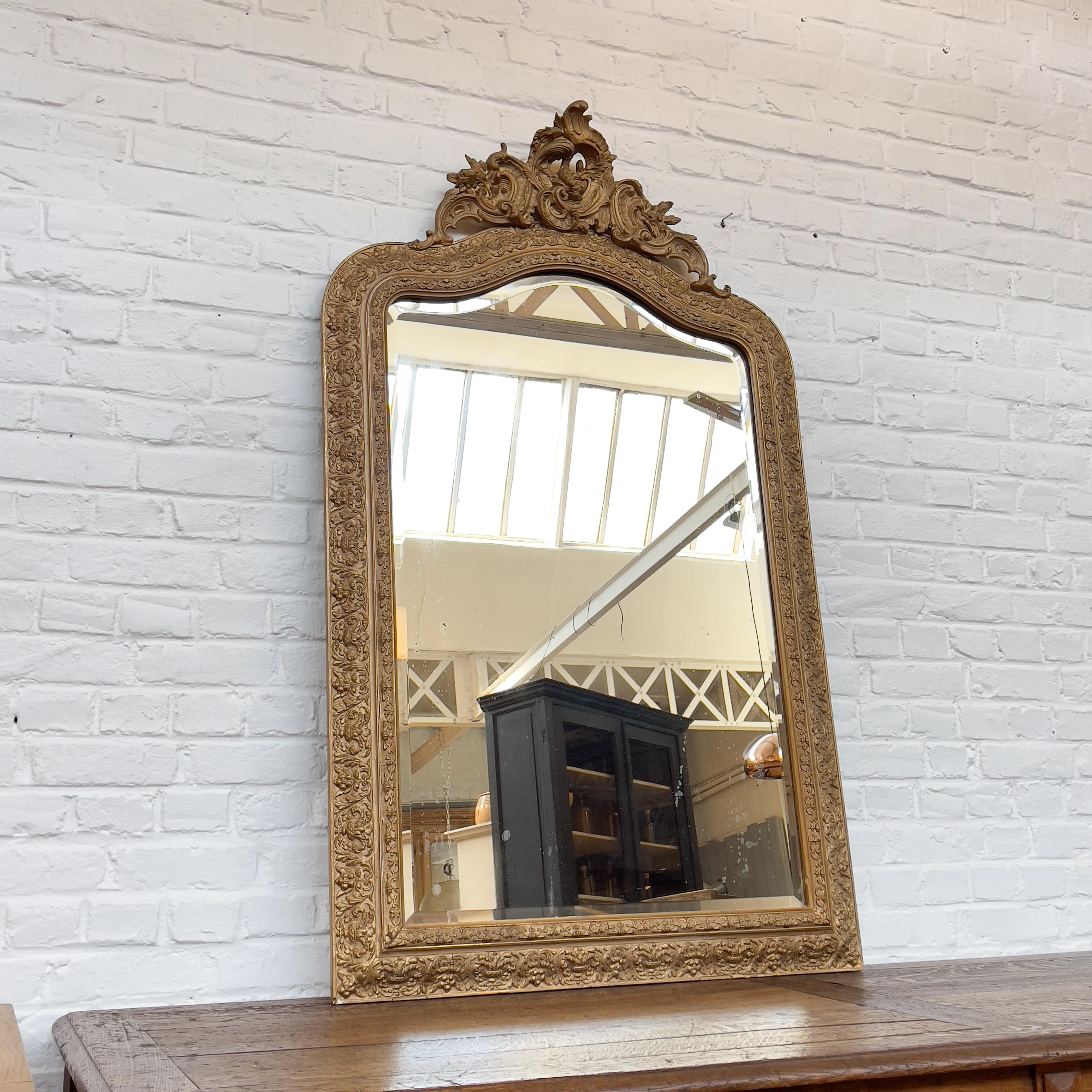 Gilt Antique French Mirror Gilded Plaster-Wood 19th For Sale