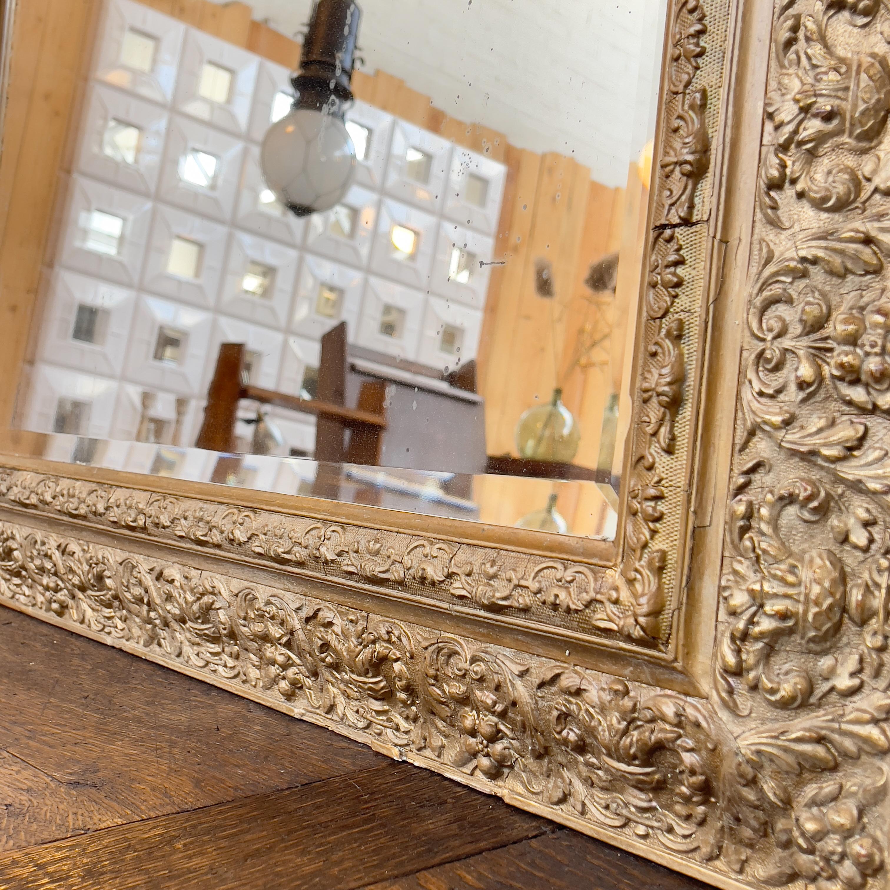 Late 19th Century Antique French Mirror Gilded Plaster-Wood 19th For Sale
