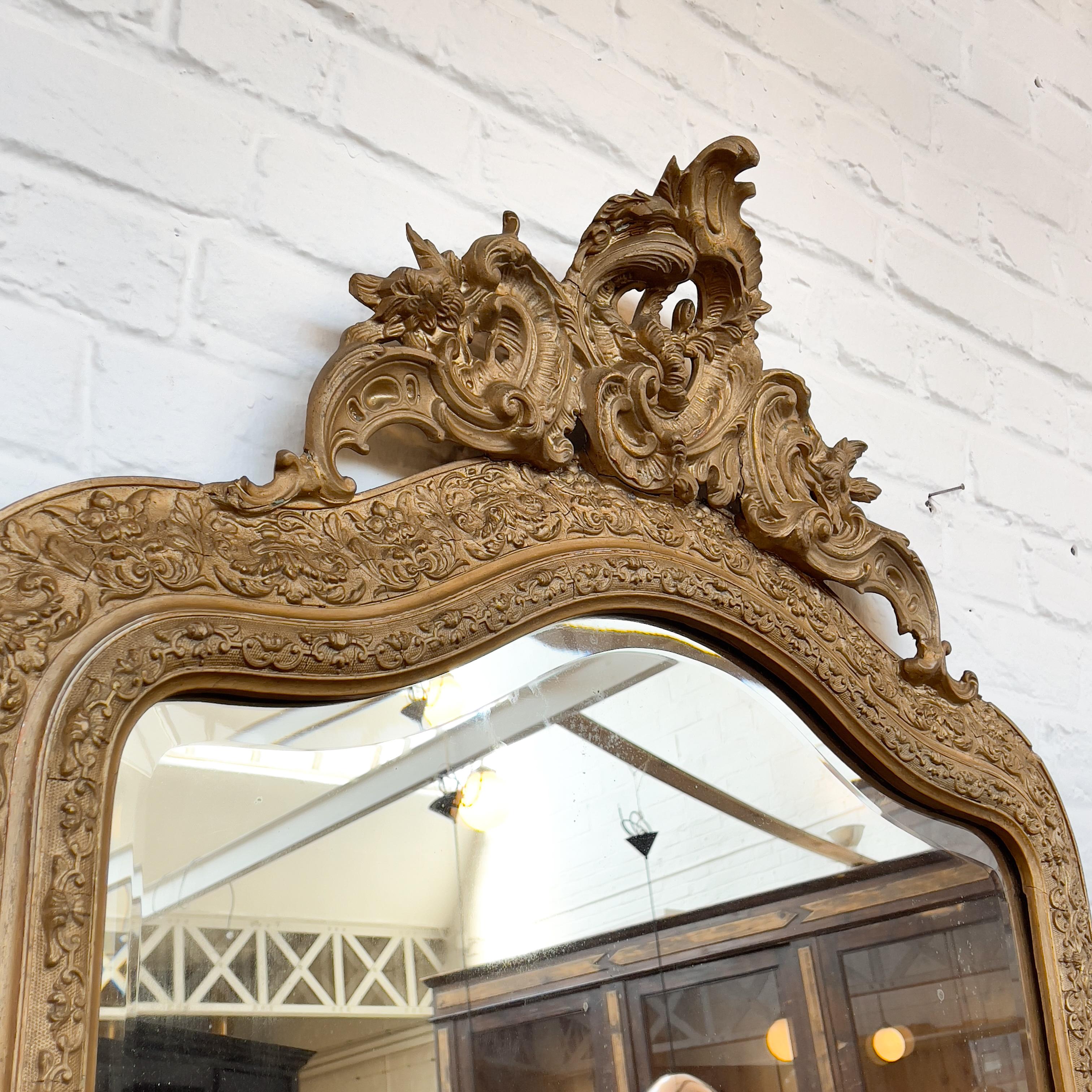 Antique French Mirror Gilded Plaster-Wood 19th For Sale 1