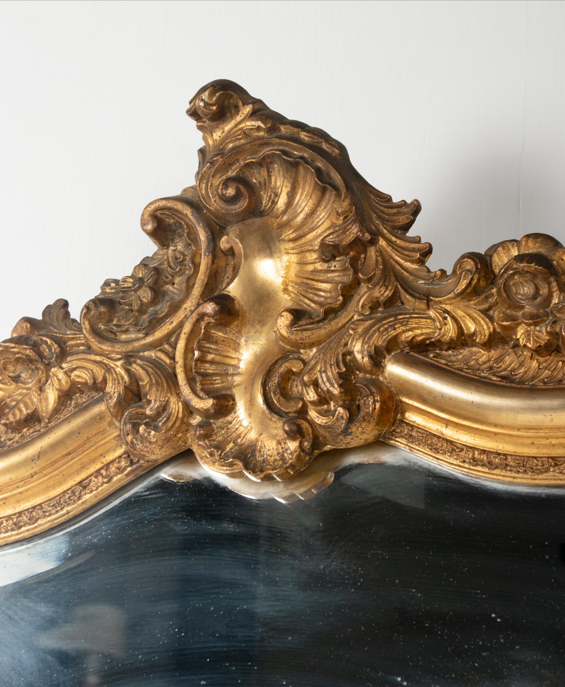 Rococo Antique French Mirror Gilded Plaster-Wood Louis Philippe