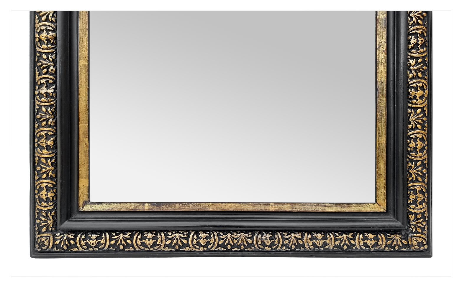 Patinated Antique French Mirror, Giltwood & Black Colors, circa 1870
