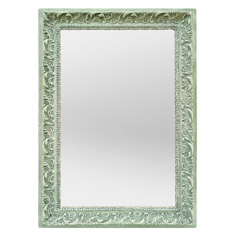 Antique French Mirror, Green Patina Colors, circa 1900 For Sale