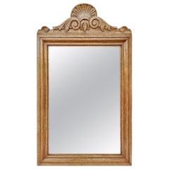 Antique French Mirror In Light Oak With Carved Pediment, circa 1950