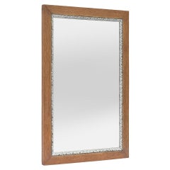 Antique French Mirror In Natural Oak & Silver-Wood, circa 1950