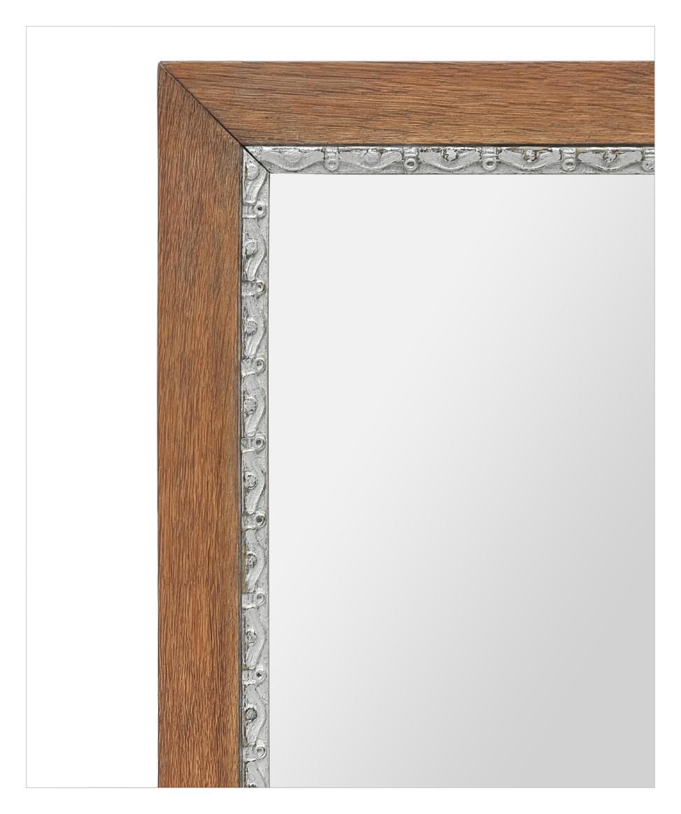 Antique French Mirror In Natural Oak & Silver-Wood, circa 1950 In Good Condition For Sale In Paris, FR