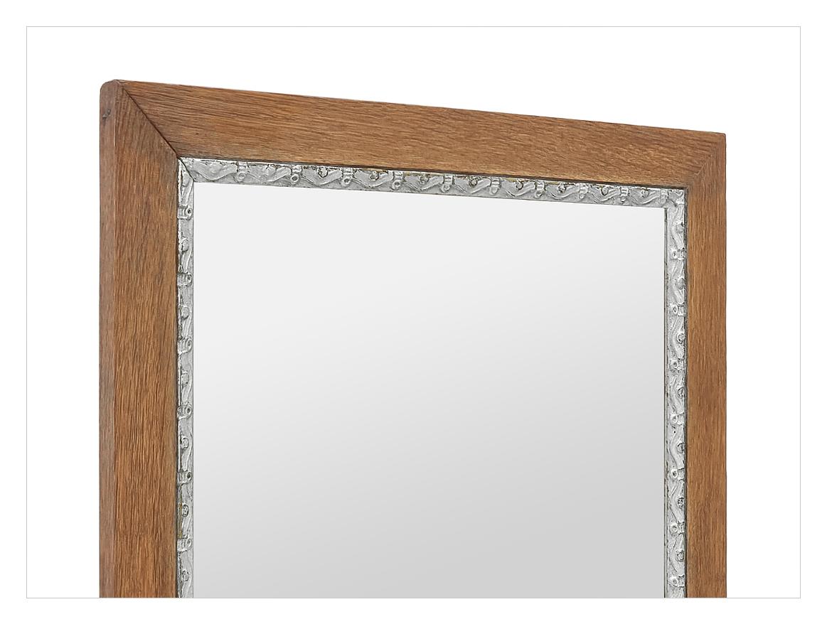 Mid-20th Century Antique French Mirror In Natural Oak & Silver-Wood, circa 1950 For Sale