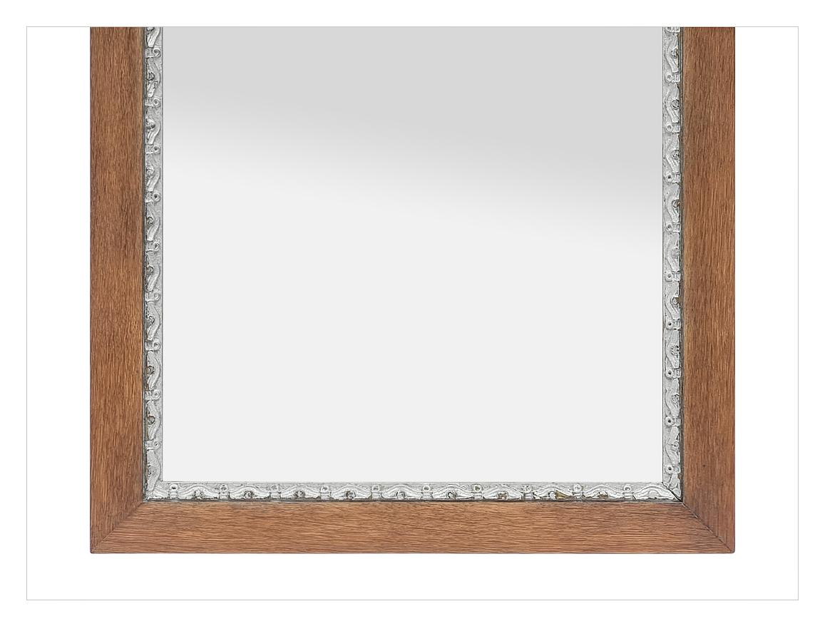 Glass Antique French Mirror In Natural Oak & Silver-Wood, circa 1950 For Sale