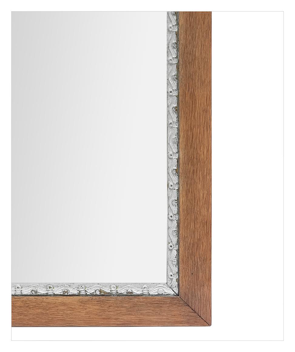Antique French Mirror In Natural Oak & Silver-Wood, circa 1950 For Sale 1