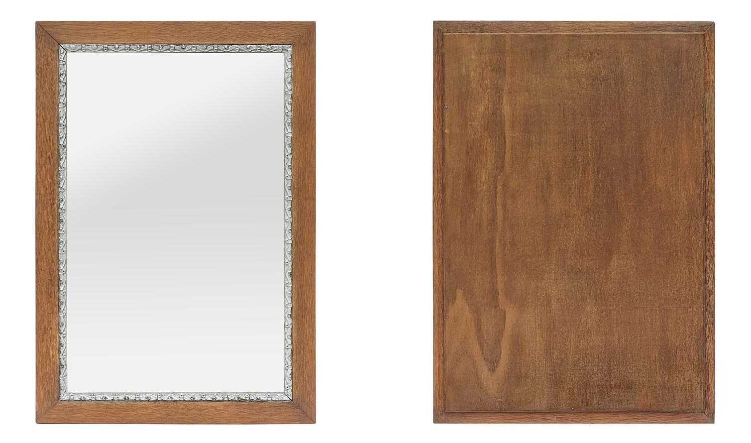 Antique French Mirror In Natural Oak & Silver-Wood, circa 1950 For Sale 2