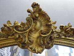 Grand miroir français ancien, doré sur crête de chameau rouge de style Louis XV