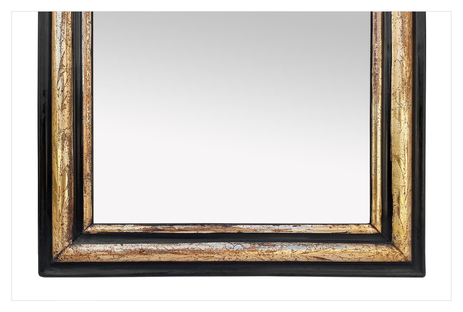 Antique French Mirror, Louis-Philippe Style, Giltwood & Black Colors, circa 1880 In Good Condition In Paris, FR