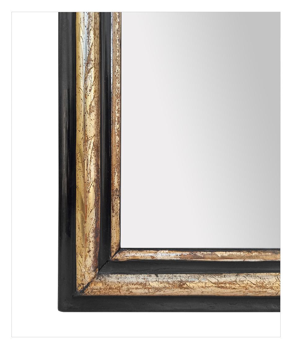 Late 19th Century Antique French Mirror, Louis-Philippe Style, Giltwood & Black Colors, circa 1880