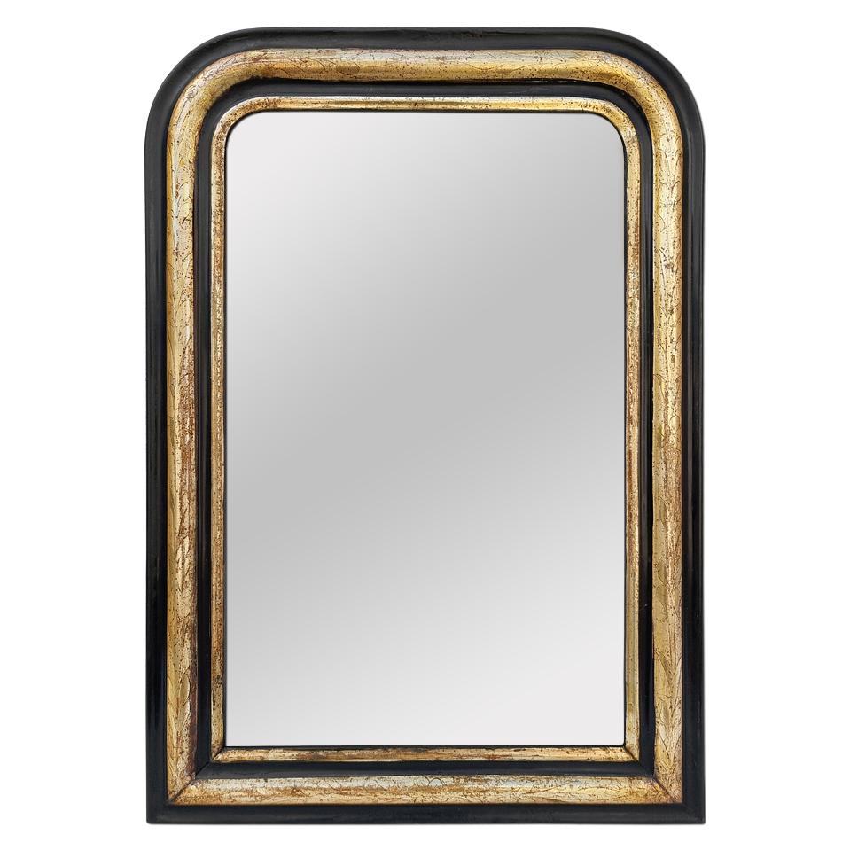 Antique French Mirror, Louis-Philippe Style, Giltwood & Black Colors, circa 1880