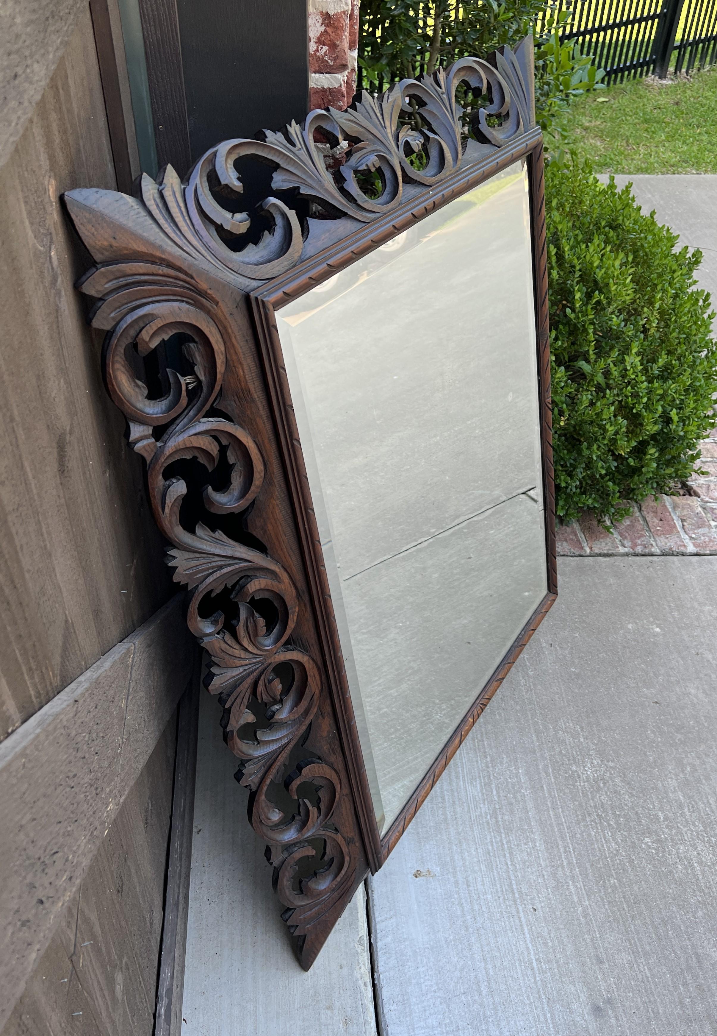 Antique French Mirror Oak Framed Hanging Wall Mirror Beveled Rectangular For Sale 5
