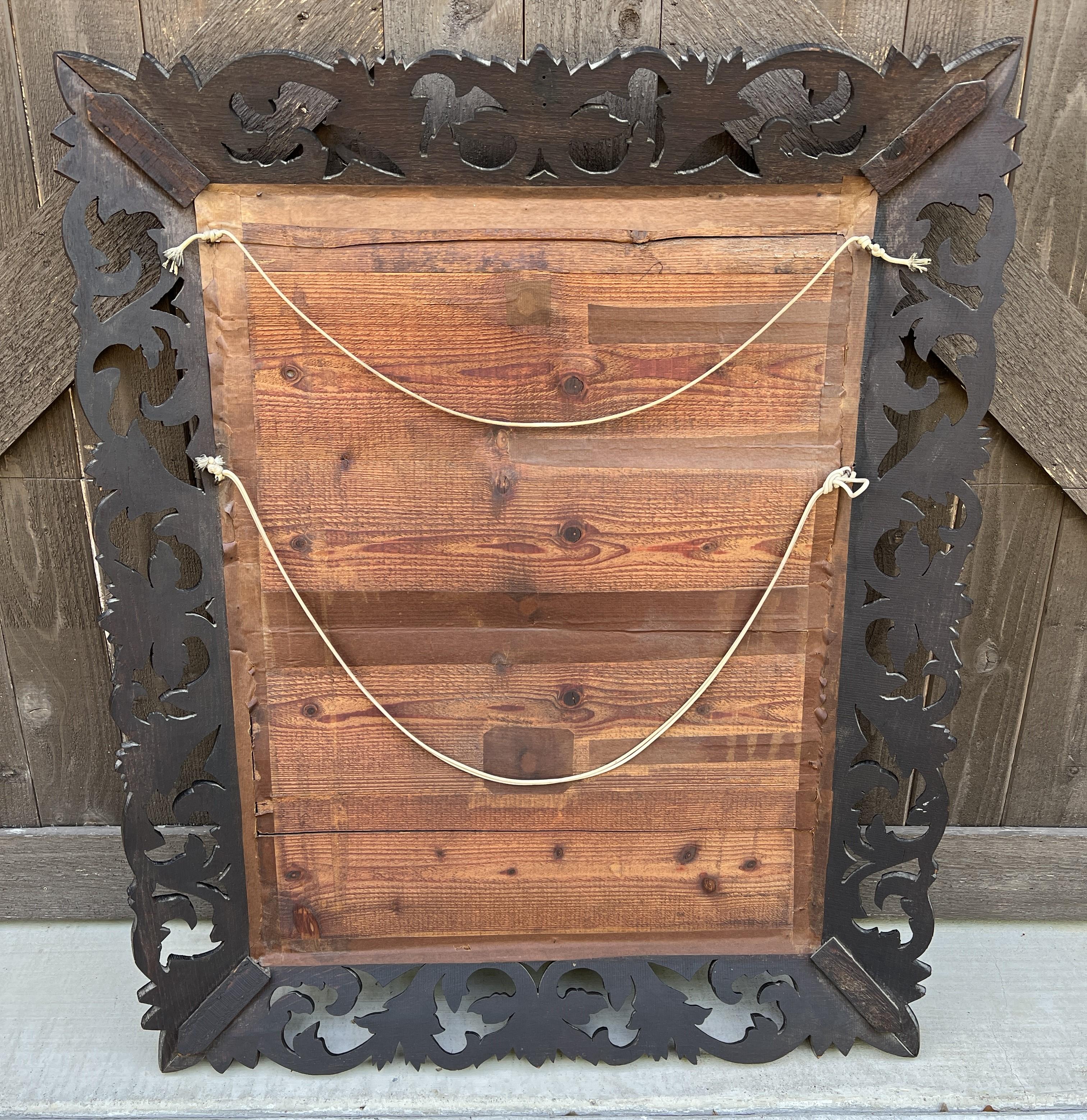 Antique French Mirror Oak Framed Hanging Wall Mirror Beveled Rectangular For Sale 8