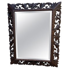 Antique Mirror French con cornice in Oak e specchio da parete smussato rettangolare