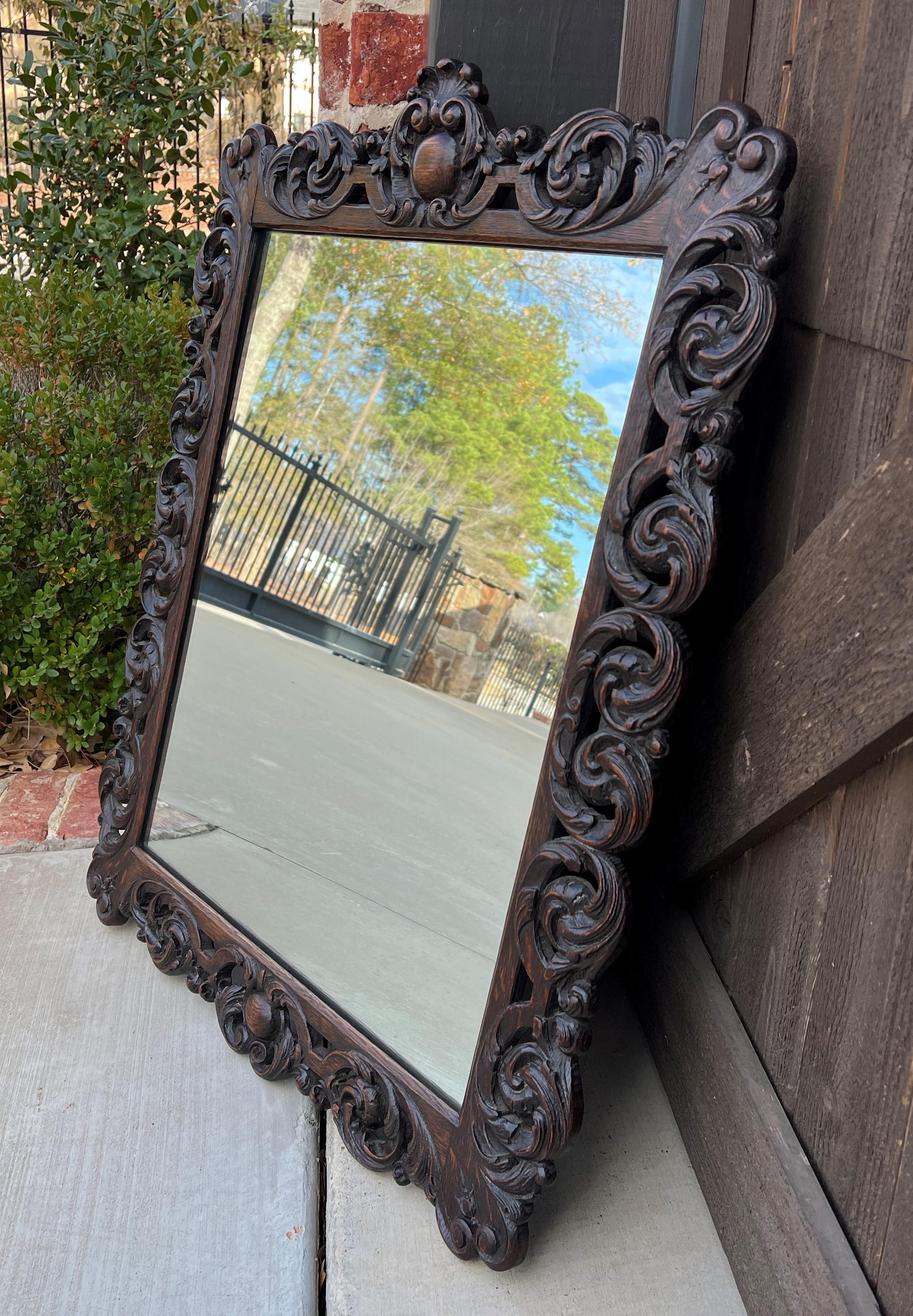 Antique French Mirror Oak Framed Hanging Wall Mirror Cartouche Rectangular 1