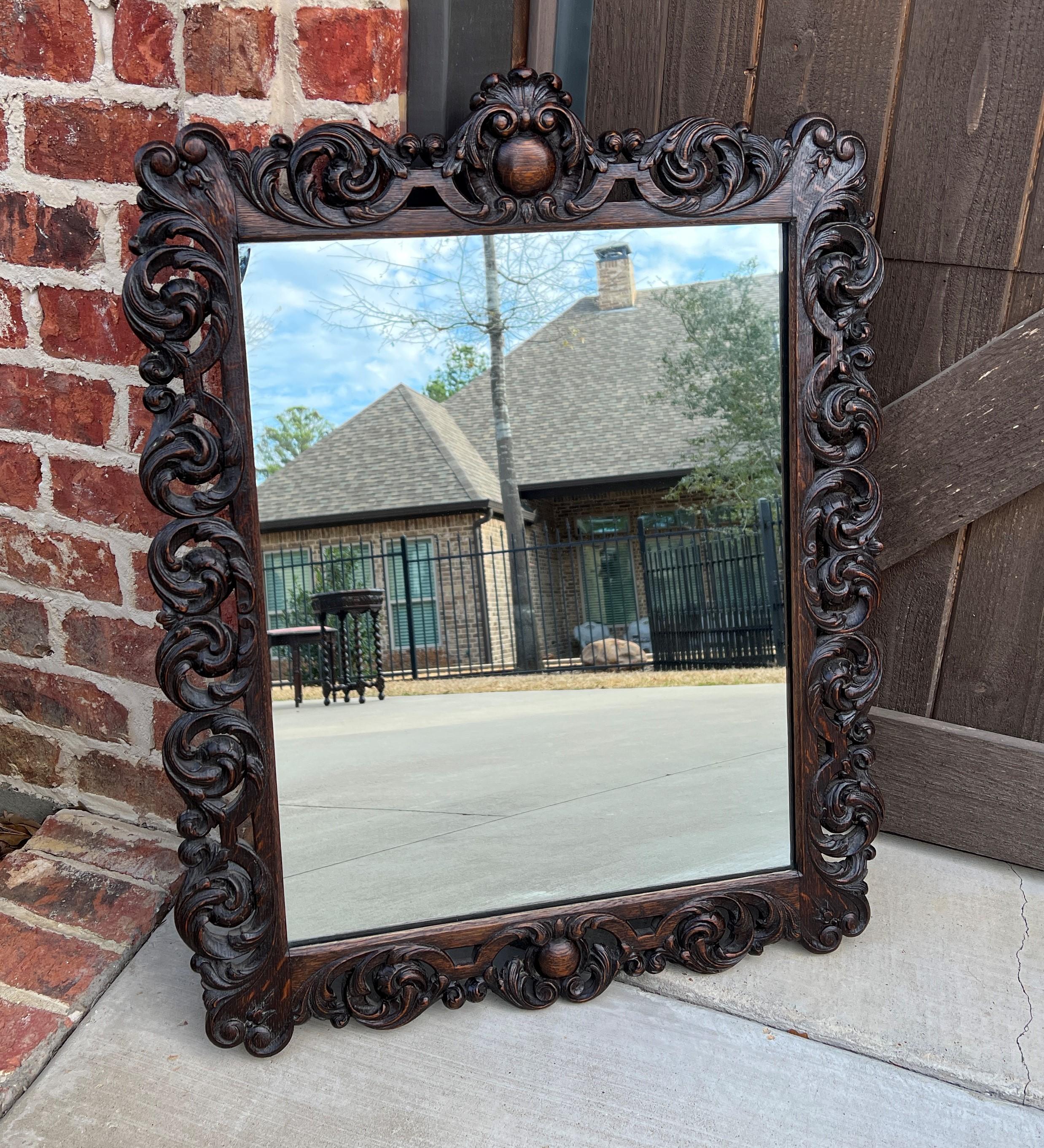 Antique French Mirror Oak Framed Hanging Wall Mirror Cartouche Rectangular 4