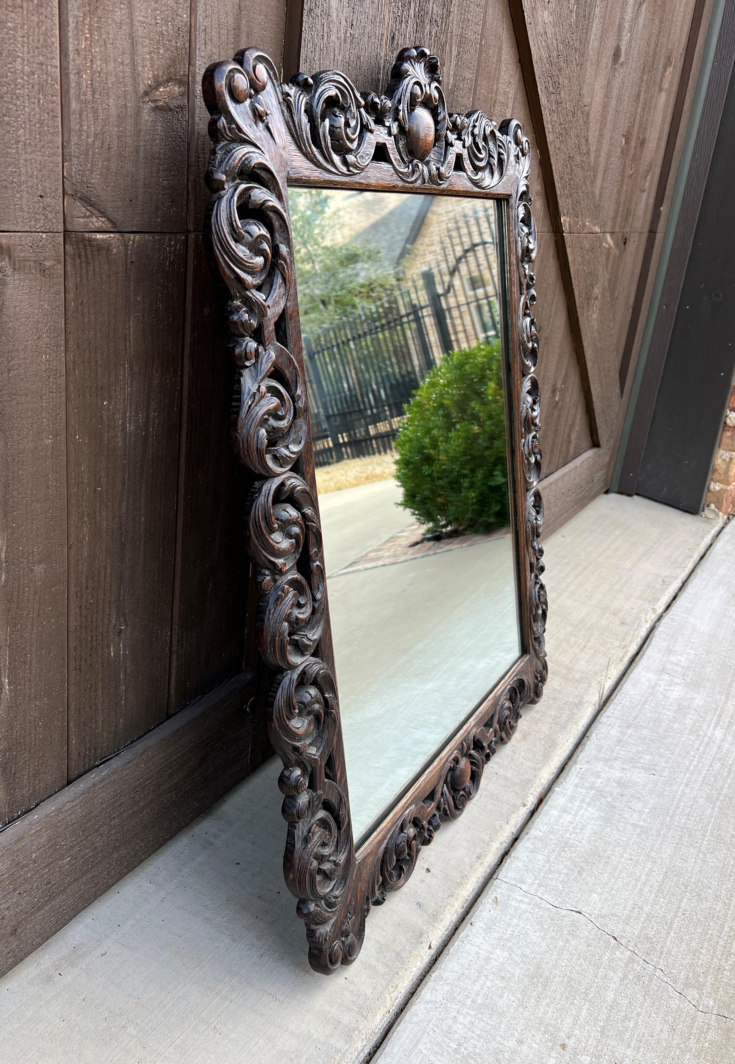 Mid-20th Century Antique French Mirror Oak Framed Hanging Wall Mirror Cartouche Rectangular