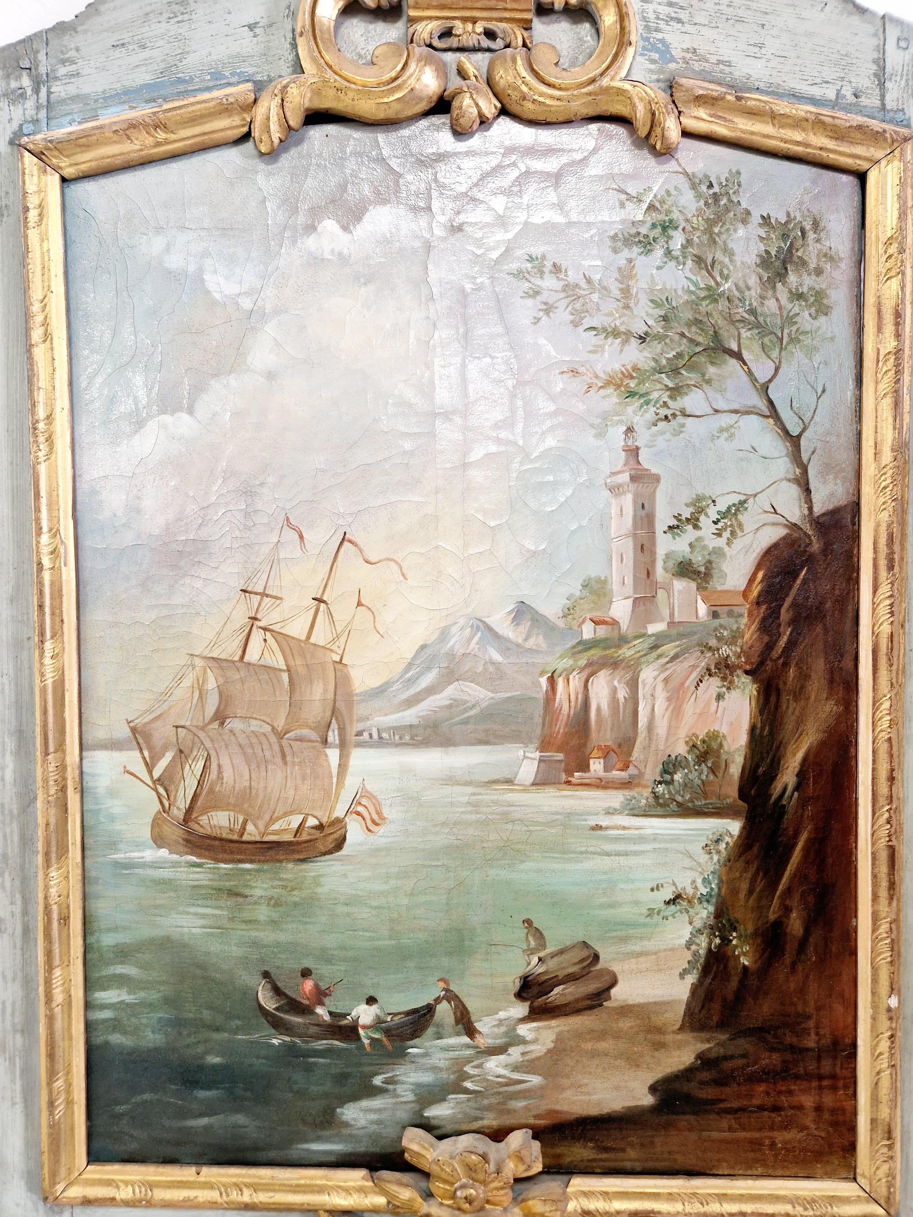 Antique French Mirror Ölgemalt Trumeau Louis XVI im Angebot 4
