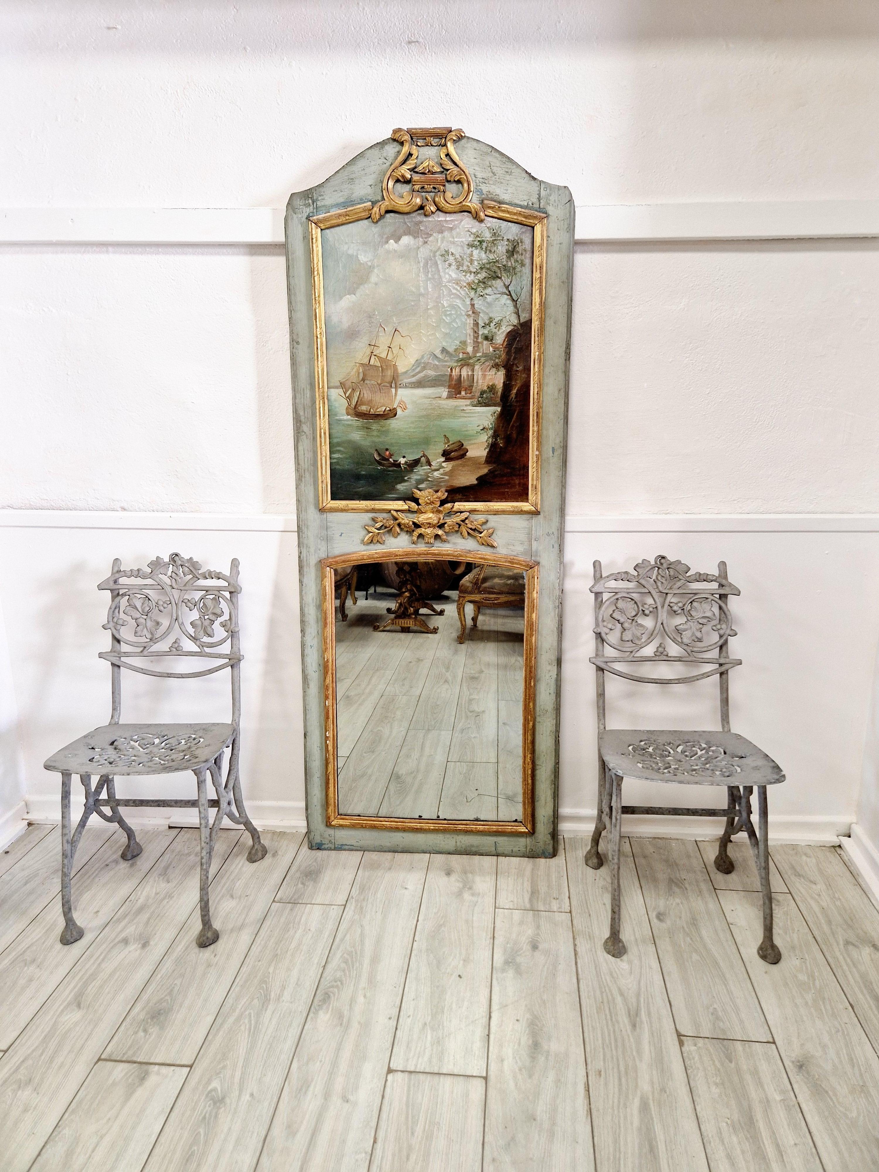 Antique French Mirror Ölgemalt Trumeau Louis XVI im Angebot 5