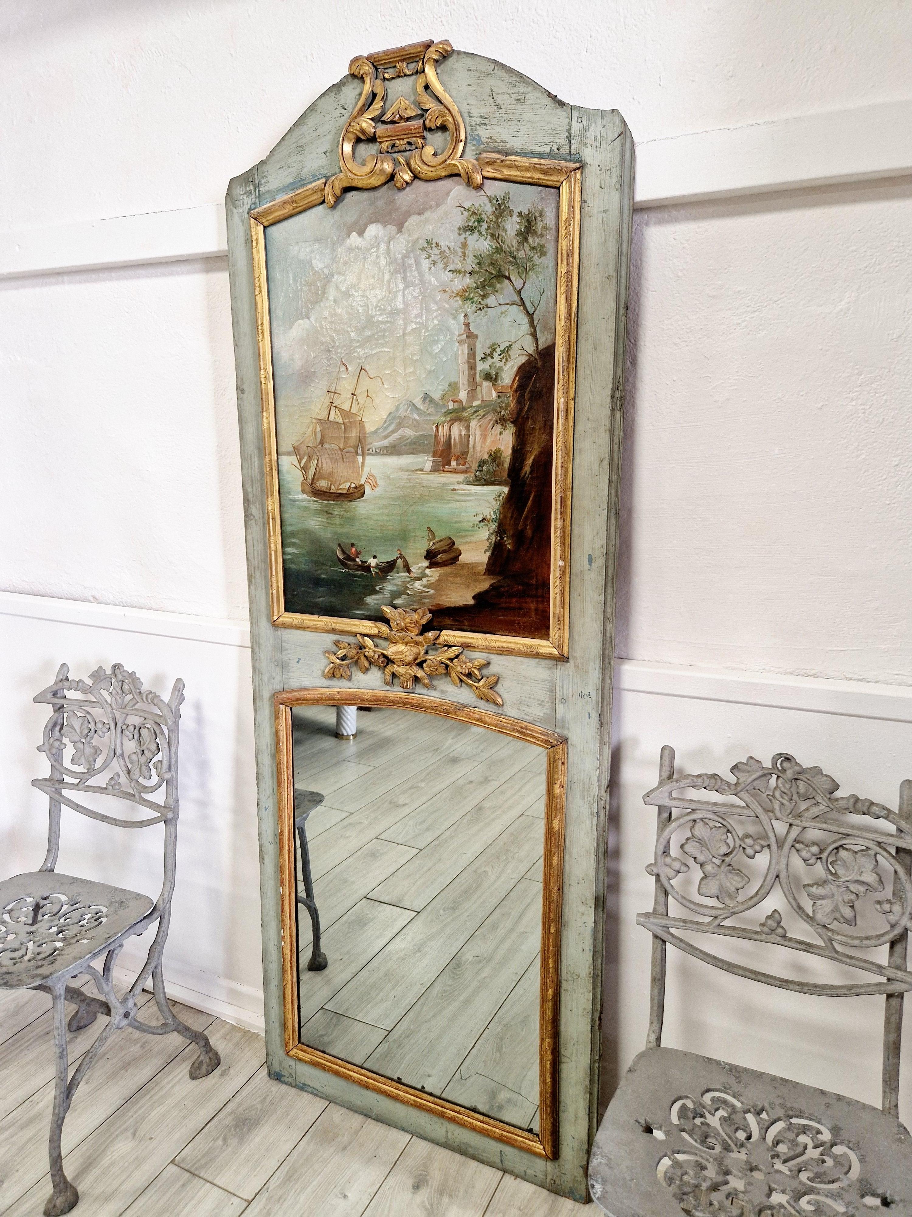 Antique French Mirror Ölgemalt Trumeau Louis XVI (18. Jahrhundert) im Angebot