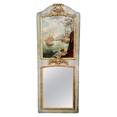 Antique French Mirror Oil Painted Trumeau Louis XVI