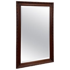 Antique French Mirror Over Mantel LARGE Rectangular Oak Carved Beveled c.1930 Antique French Mirror Over Mantel LARGE Rectangular Oak Carved Beveled c.1930