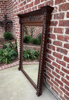 Antique French Mirror Pier Mantel Carved Oak Barley Twist Large