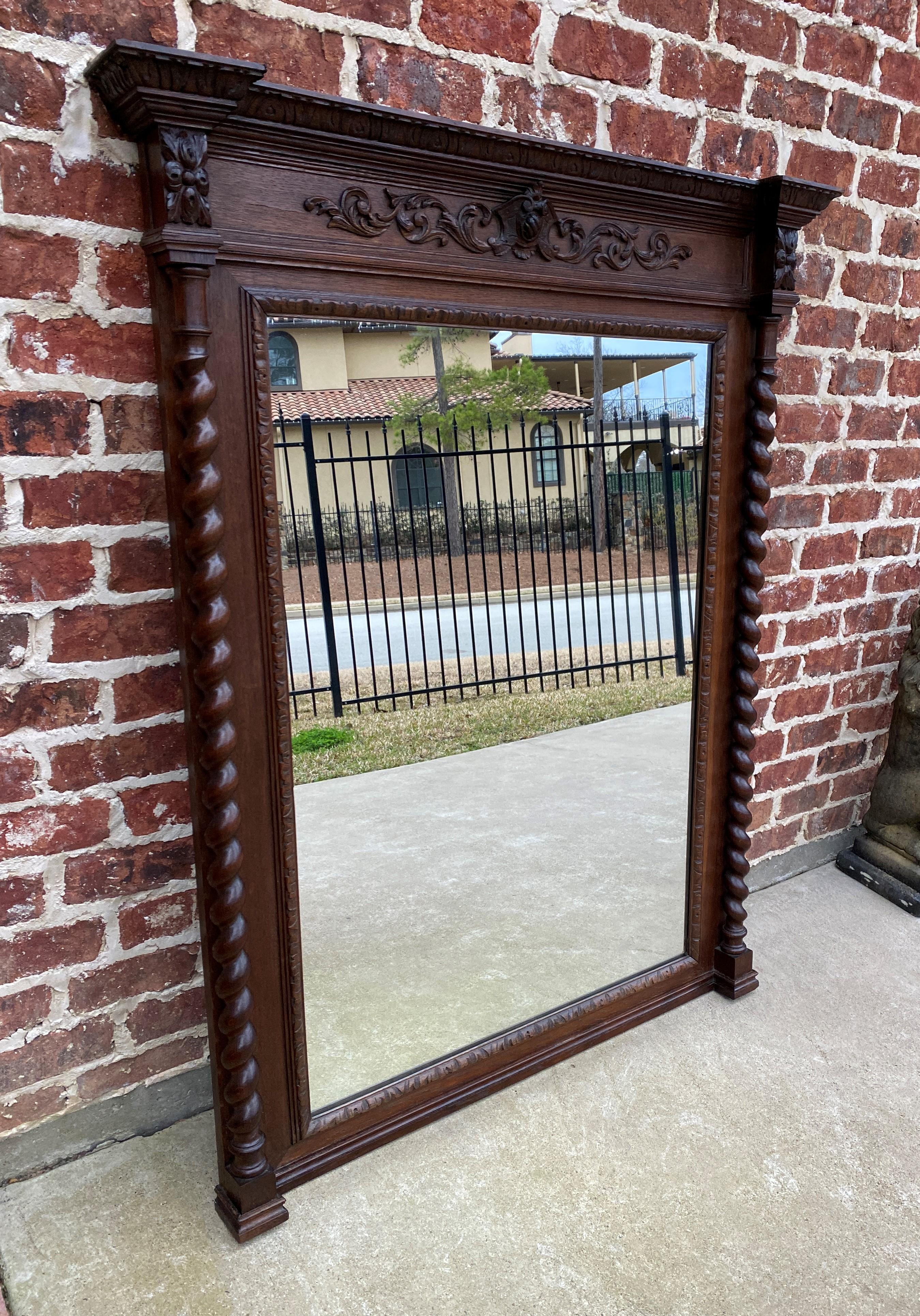 Victorian Antique French Mirror Pier Mantel Carved Oak Barley Twist Large