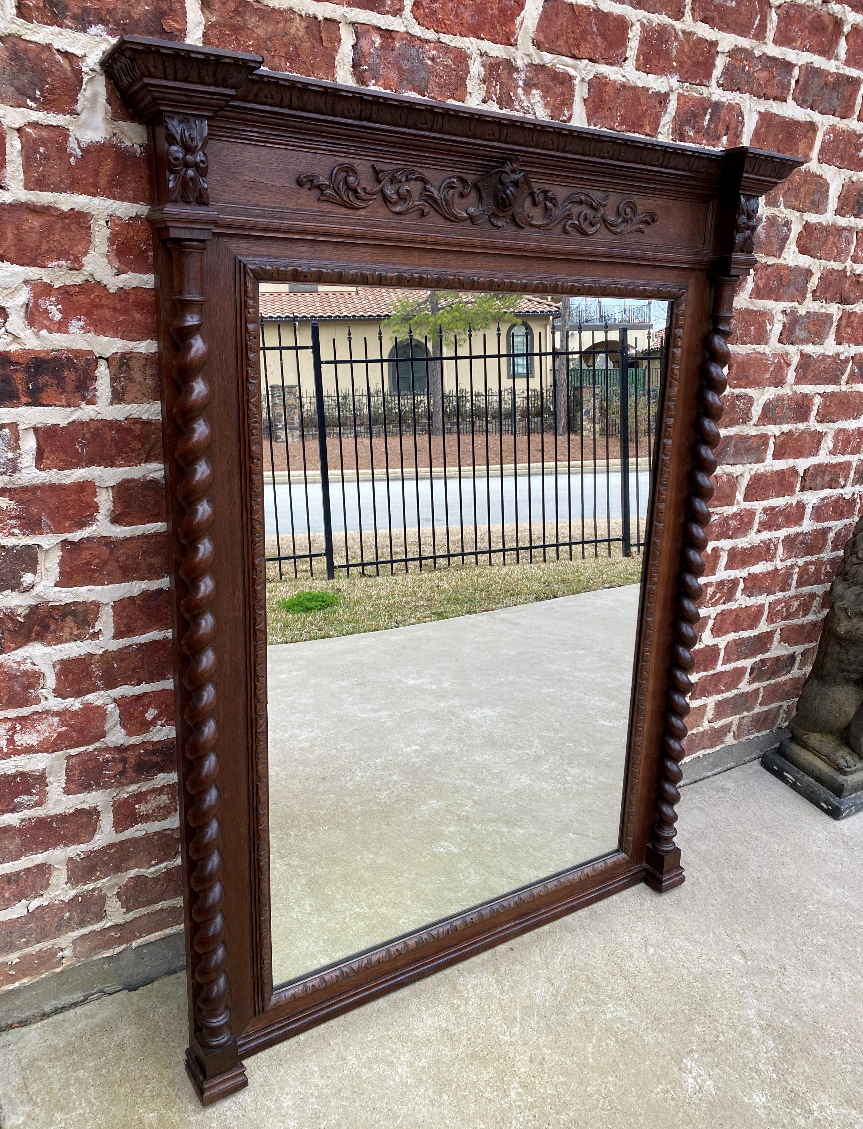 Antique French Mirror Pier Mantel Carved Oak Barley Twist Large 1