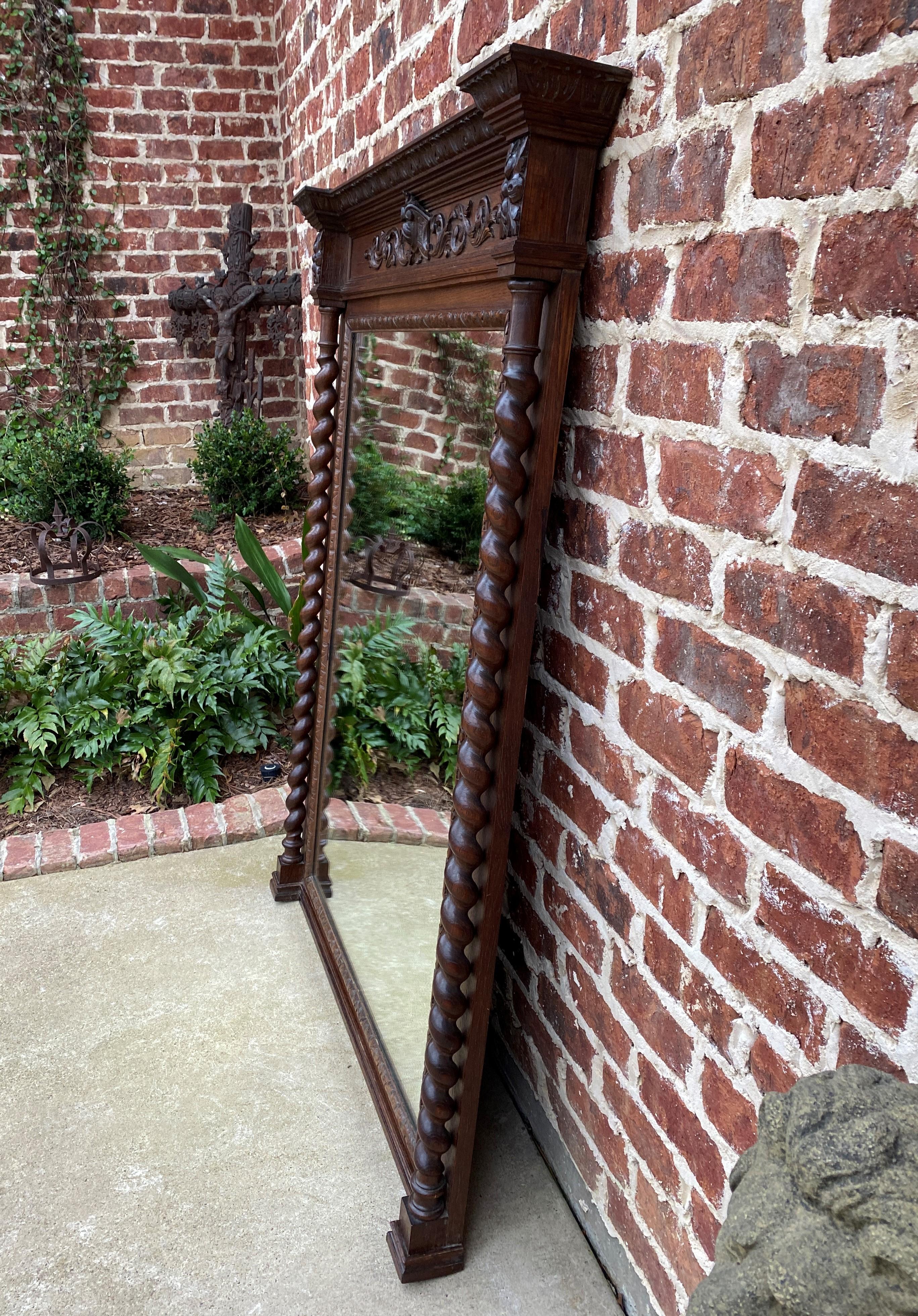 Antique French Mirror Pier Mantel Carved Oak Barley Twist Large 3